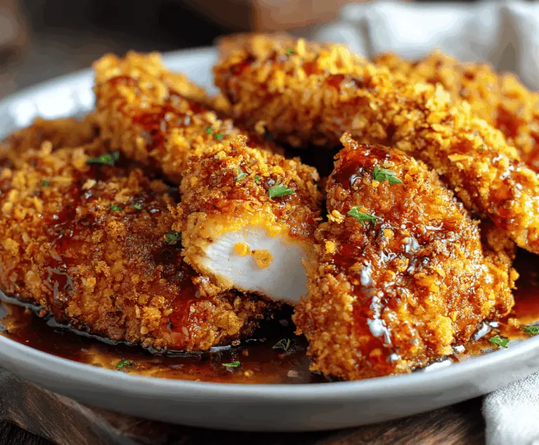 Golden baked crunchy hot honey chicken served on a plate with crispy coating and drizzled honey, perfect for a flavorful appetizer or main course.