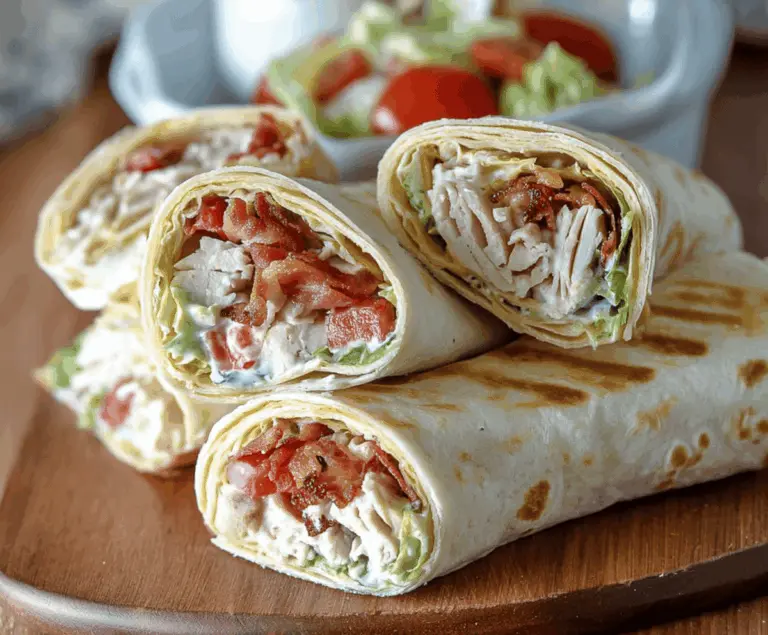 Delicious Chicken Bacon Ranch Wraps with crispy bacon, tender chicken, fresh lettuce, and creamy ranch sauce wrapped in a flour tortilla.