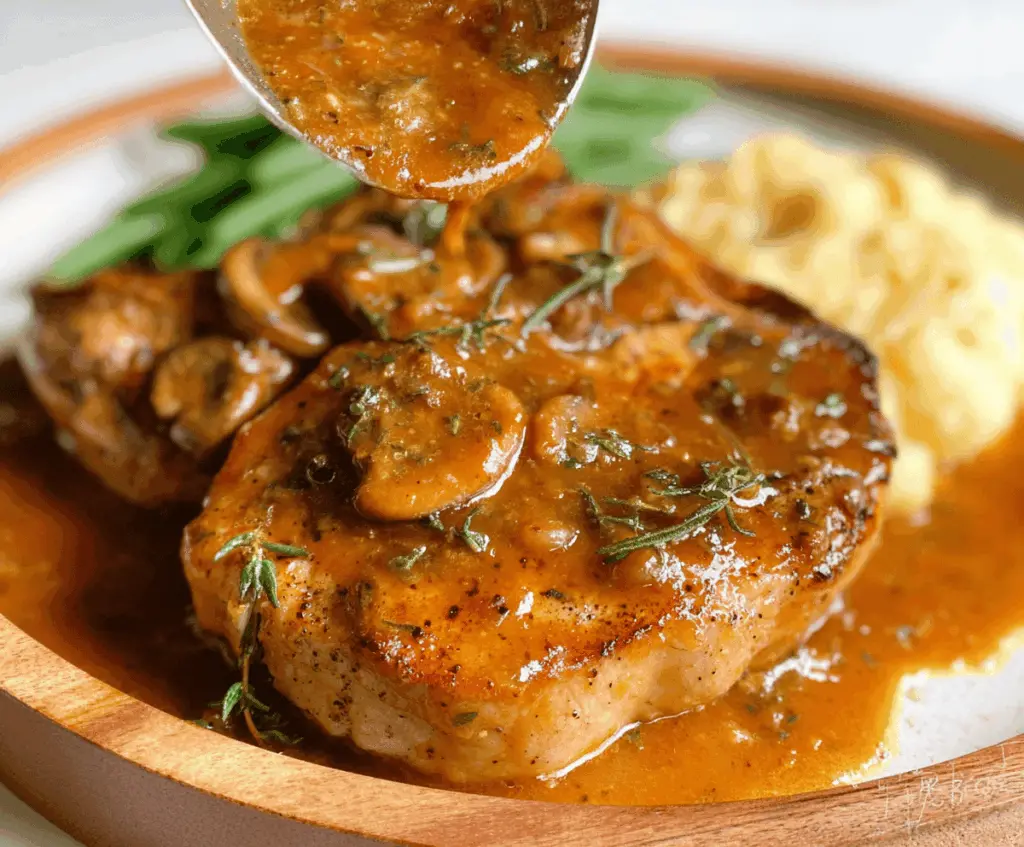 Juicy Crock Pot pork chops served with mashed potatoes and steamed vegetables, perfect for a family-friendly dinner