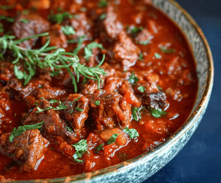 Delicious Greek style beef stew cooked in rich tomato sauce with tender beef and fresh herbs