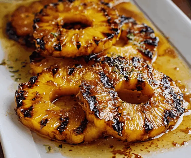 Delicious grilled pineapple slices topped with caramelized brown sugar, perfect for a sweet summer dessert or snack.