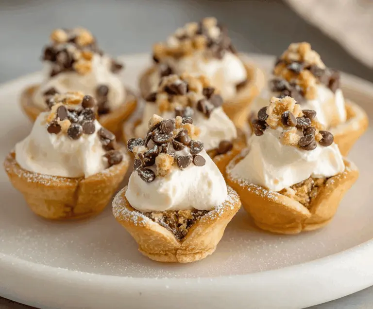 Mini Cannoli Bites with creamy ricotta filling, chocolate chips, and crispy shells on a decorative plate