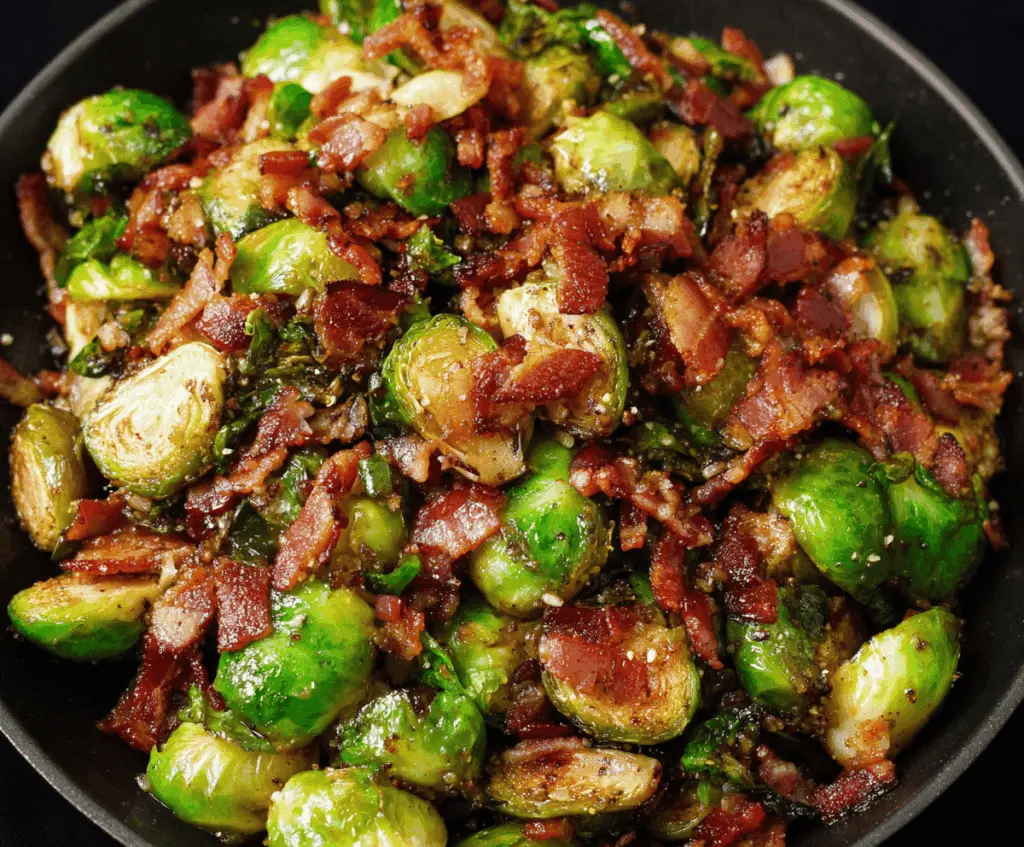 Crispy bacon-wrapped Brussels sprouts roasted to perfection, served as a delicious savory appetizer or side dish