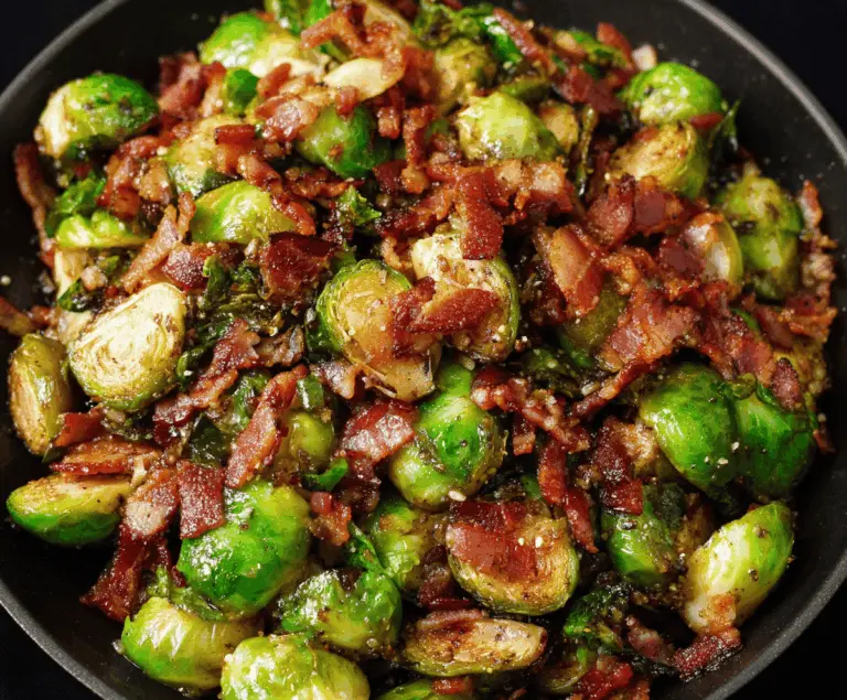 Crispy bacon-wrapped Brussels sprouts roasted to perfection, served as a delicious savory appetizer or side dish