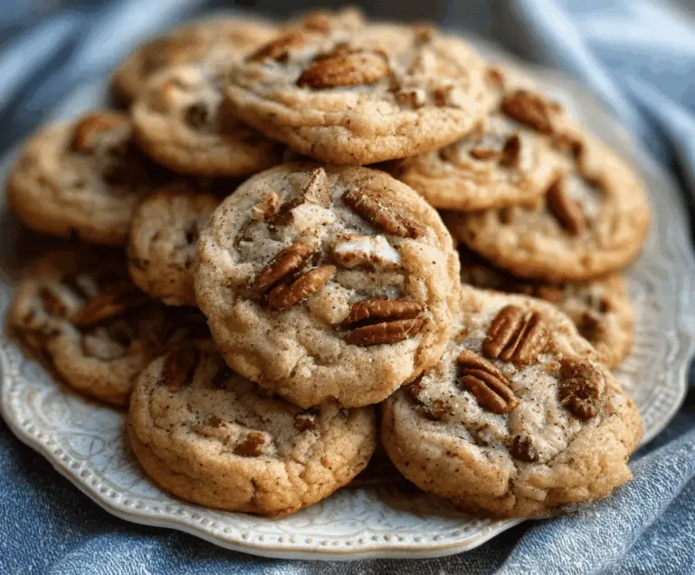 Delicious homemade butter pecan cookies with a golden-brown crust and crunchy pecans on top.