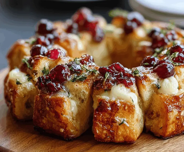 Cranberry Brie Pull-Apart Bread Bites on a platter with fresh cranberries and herbs, perfect for festive gatherings.