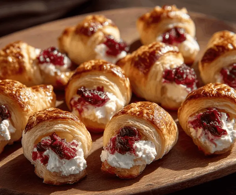 Cranberry cream cheese crescent bites served on a festive platter, perfect for appetizers.
