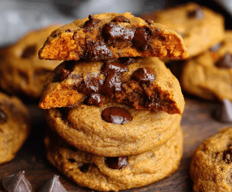 Delicious homemade pumpkin chocolate chip cookies on a baking sheet, perfect for fall treats and dessert recipes