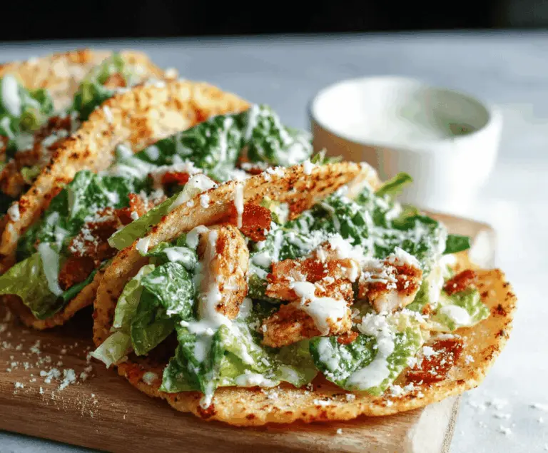 Delicious Smash Chicken Caesar Tacos with crispy chicken, fresh lettuce, and creamy Caesar dressing