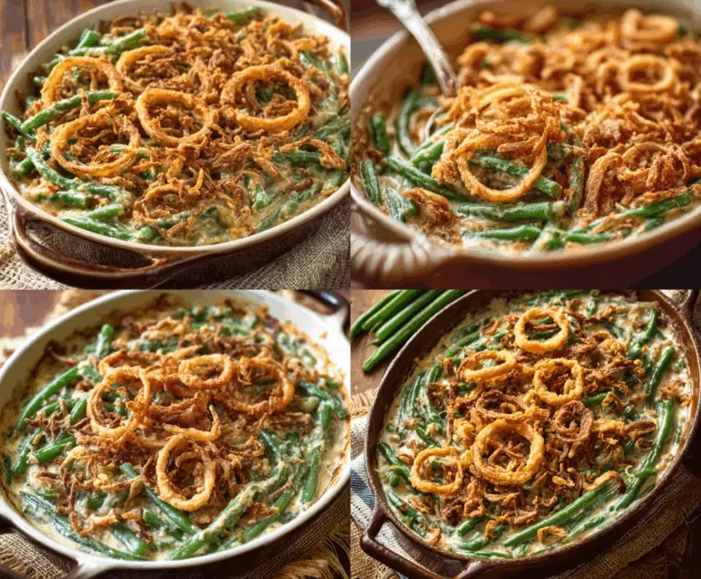 Delicious Barefoot Contessa Green Bean Casserole with crispy onions and fresh green beans, perfect for holiday dinners