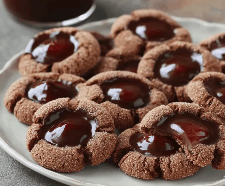 Delicious chocolate thumbprint cookies with a rich filling, perfect for dessert lovers.