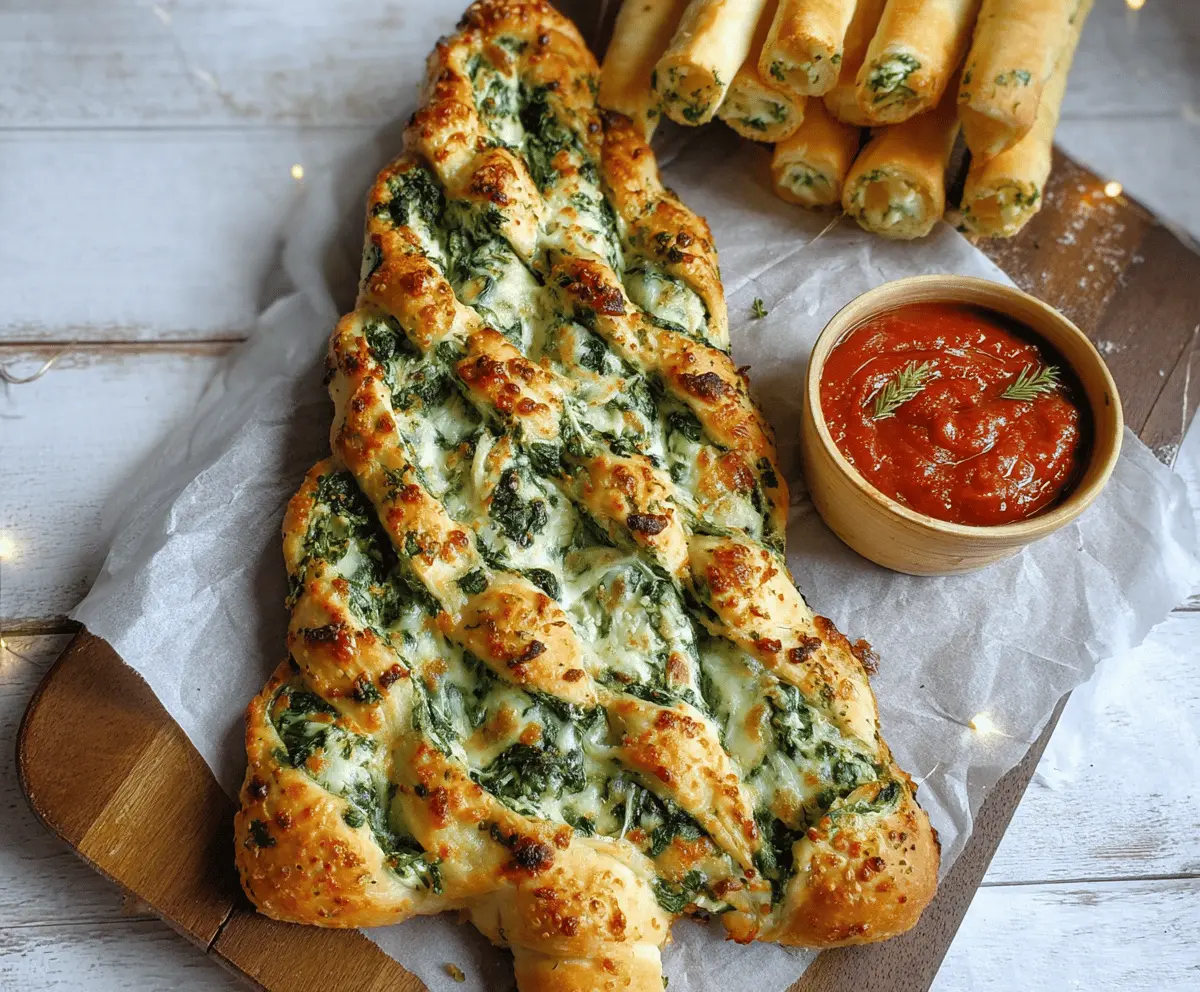 Easy Christmas Tree Spinach Dip Breadsticks