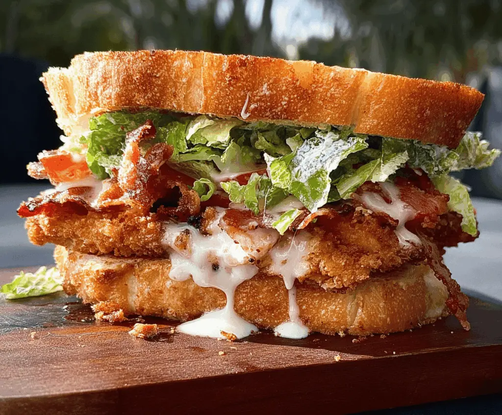 Delicious crispy chicken Caesar sandwich with fresh lettuce and parmesan cheese on a toasted bun