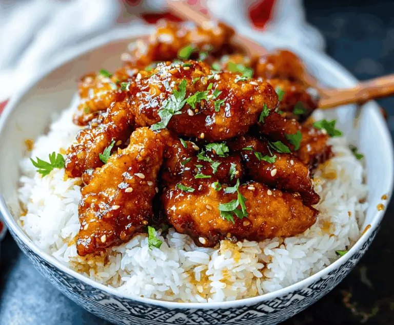 Crispy Chinese Honey Garlic Chicken served on a plate garnished with green onions.
