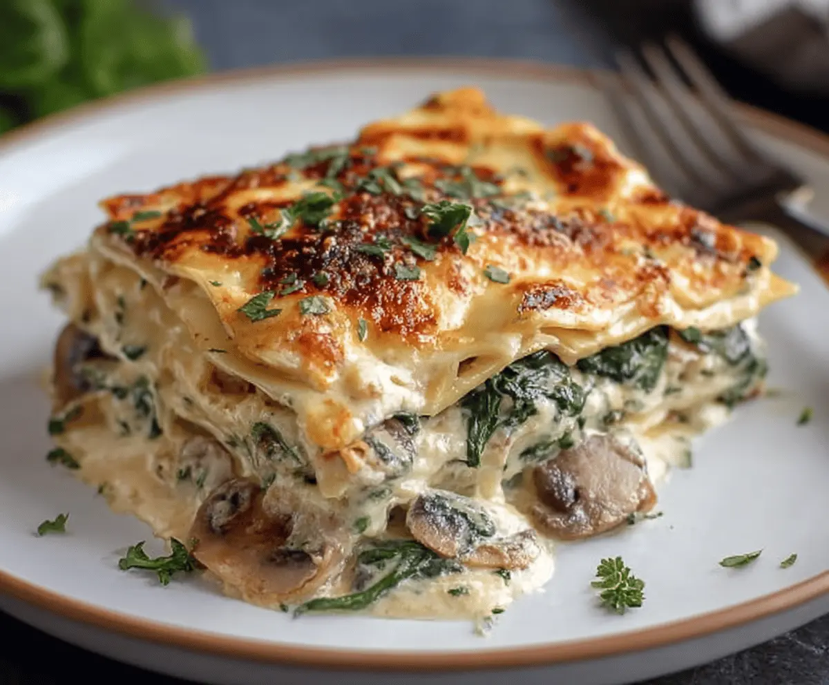 Easy Creamy Spinach Mushroom Lasagna
