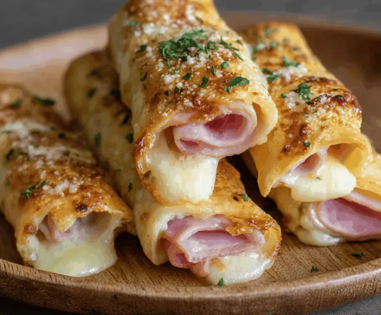 Golden ham and melted cheese sticks perfect for appetizers and snacks.