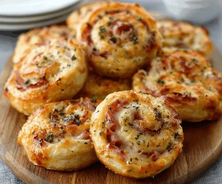 Delicious Hot Ham &amp; Cheese Pinwheels with melted cheddar and savory ham rolls