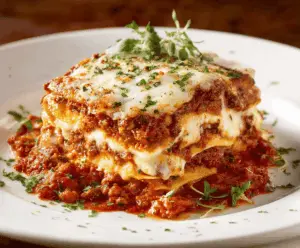 Delicious homemade Maggiano's-style lasagna with layers of rich cheese and savory meat sauce.