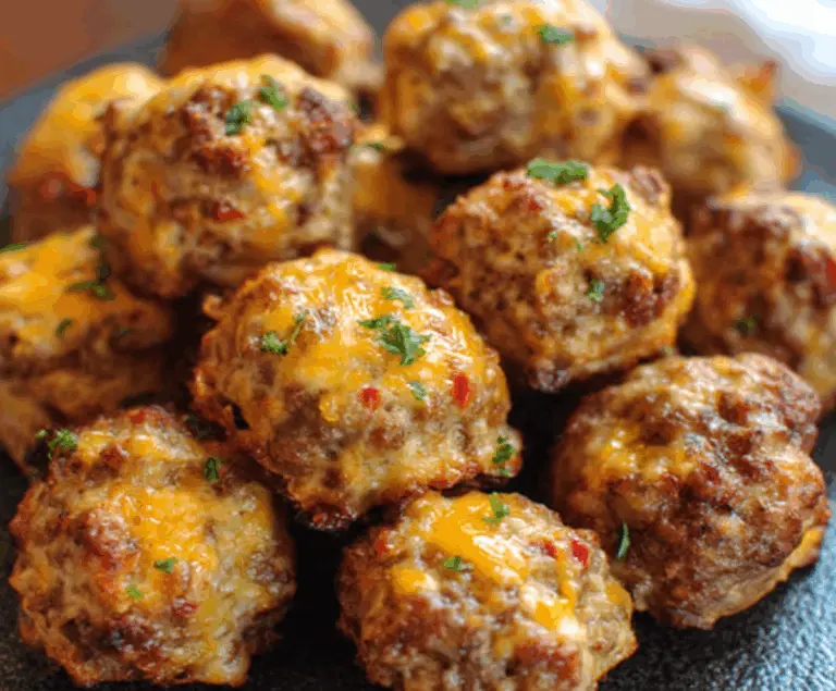 Delicious Pioneer Woman Rotel Cream Cheese Sausage Balls on a platter, perfect for parties.