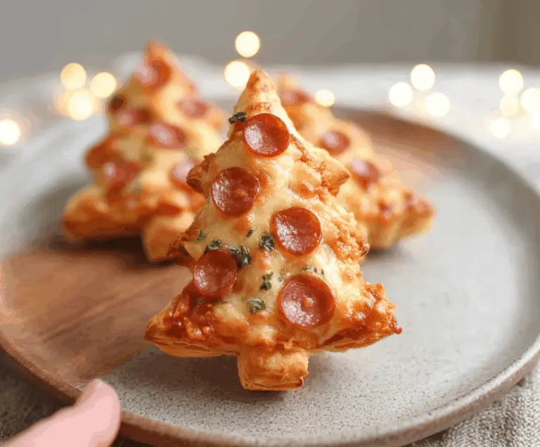 Festive puff pastry Christmas tree pizza bites, perfect for holiday entertaining and easy to make at home.