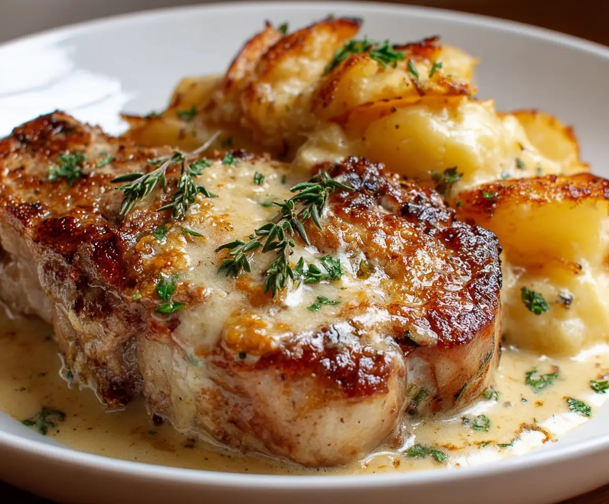 Creamy Smothered Pork Chop & Scalloped Potato