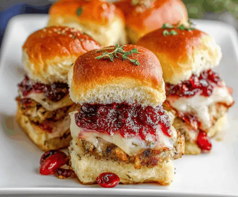 Delicious turkey cranberry sliders stacked with fresh ingredients on a platter.