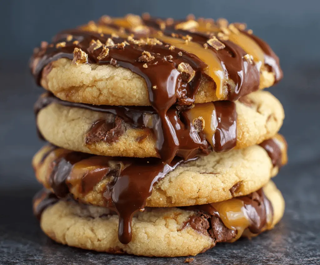 Delicious Ultimate Twix-Style Cookies with caramel, chocolate, and buttery cookie layers.