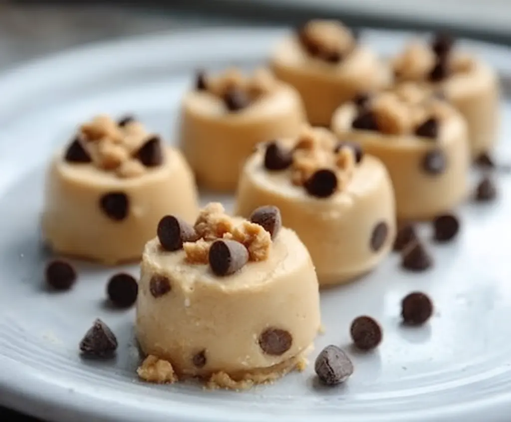 Frozen peanut butter yogurt bites served in a clear glass dish with a wooden background, showcasing a healthy snack option.