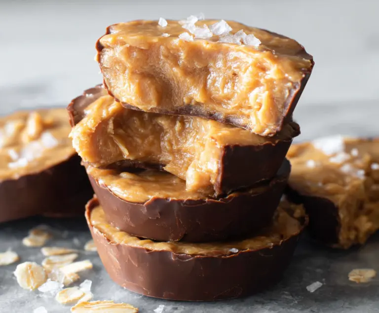 Delicious healthy homemade peanut butter cups made with 3 simple ingredients.
