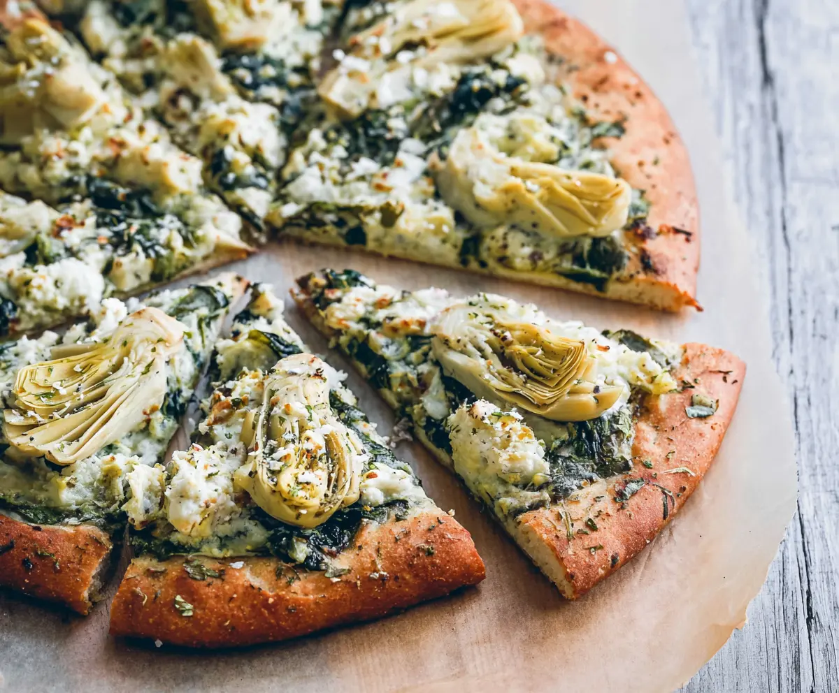High Protein Spinach Artichoke Pizza