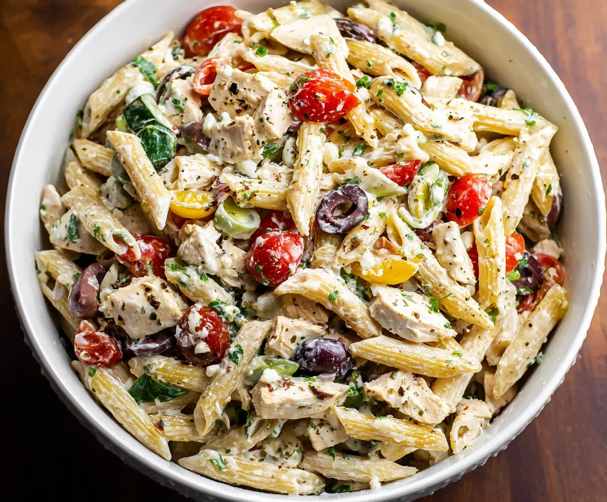 Easy Mediterranean Chicken Pasta Salad