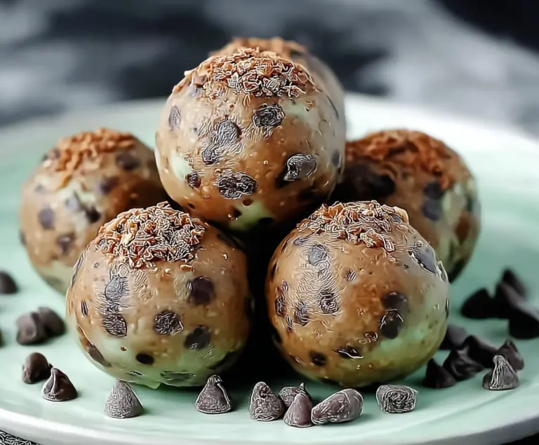 Healthy mint chocolate chip protein balls on a white plate, perfect for a nutritious snack.