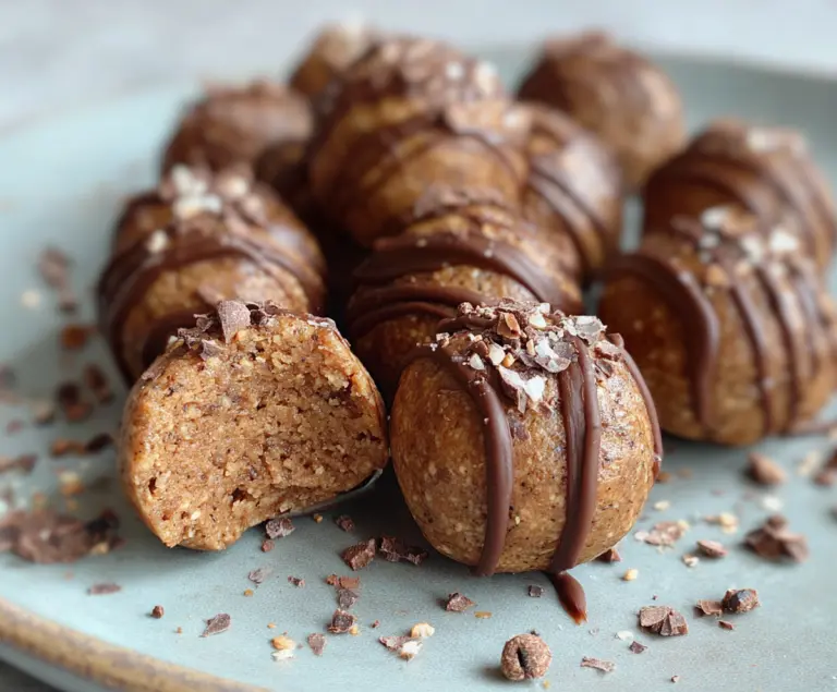 Delicious Mocha Espresso Protein Balls on a white plate, perfect for healthy snacking and energy boosts.