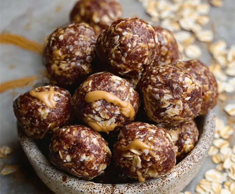 Healthy peanut butter banana protein balls on a plate, perfect for a nutritious snack or post-workout energy boost.