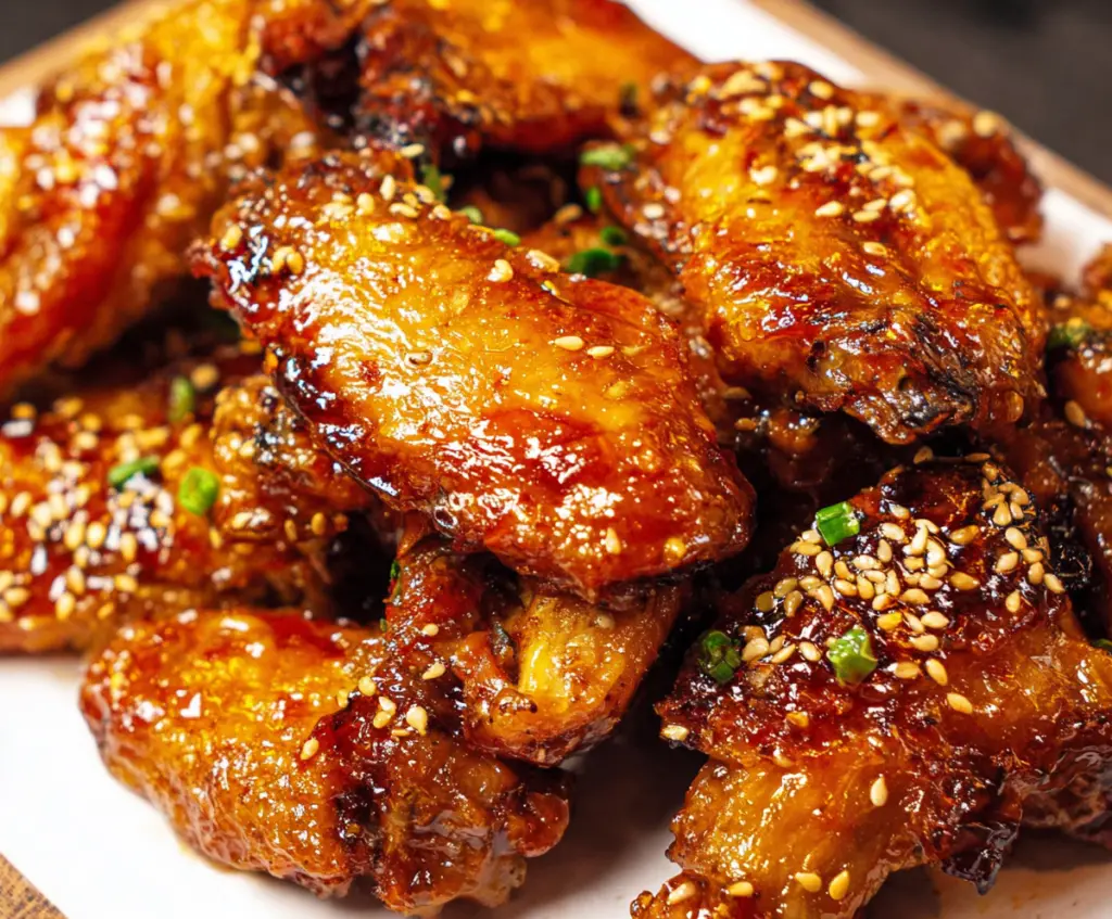 Juicy Sticky Pineapple-Teriyaki Chicken Wings served on a platter with garnish