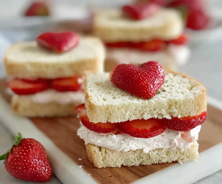 Delicious strawberry cream cheese tea sandwiches on a elegant platter for parties