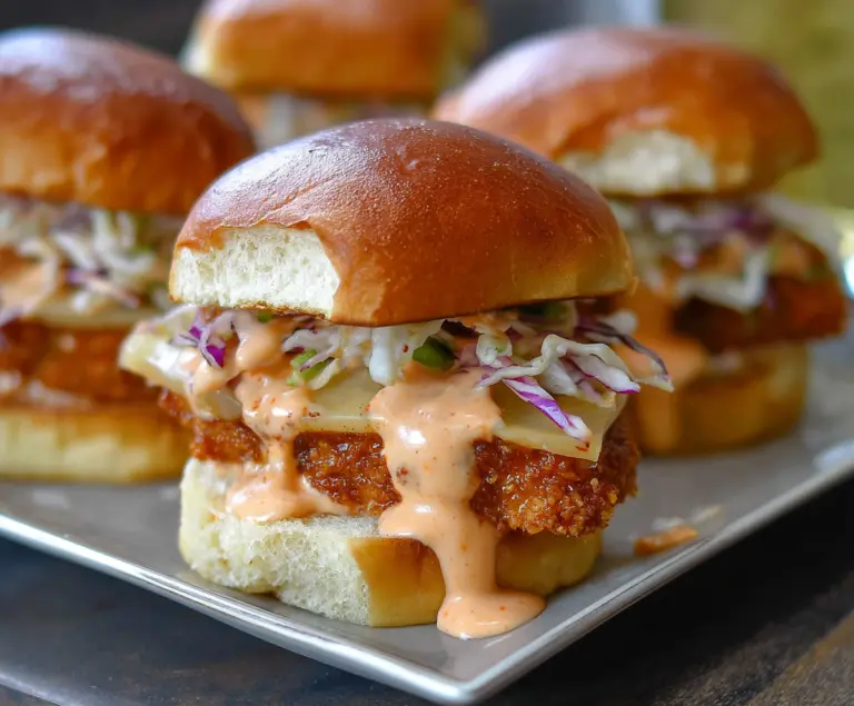 Delicious Bang Bang Chicken Sliders with spicy mayo and fresh toppings on soft buns