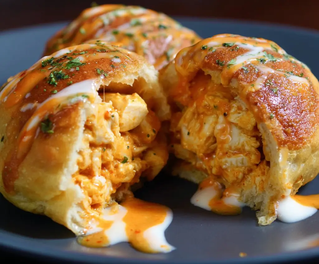 Delicious buffalo chicken bombs with melted cheese and crispy breading, perfect for appetizers or snacks.