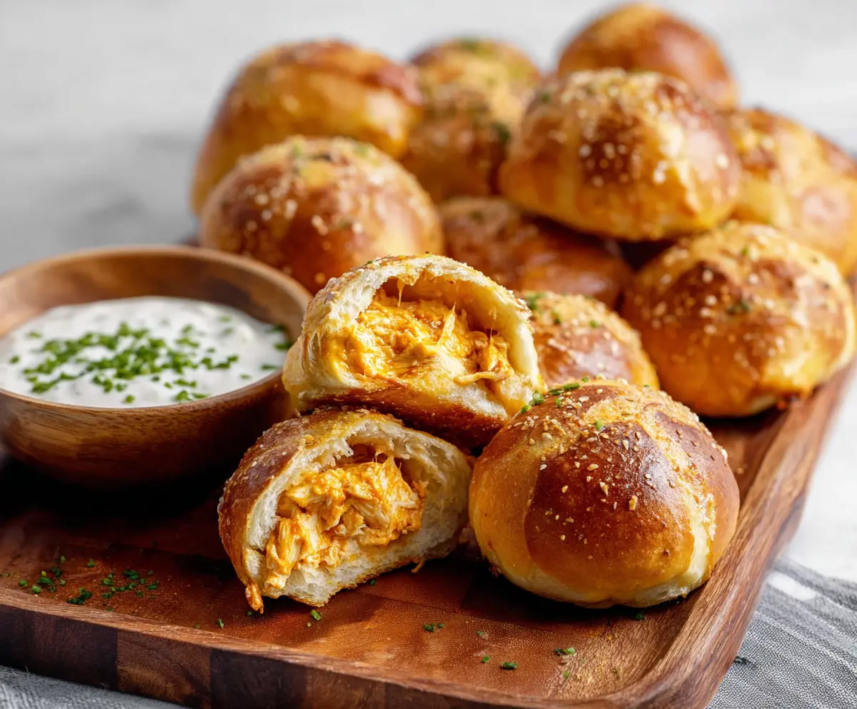 Easy Buffalo Chicken Stuffed Pretzel Bites