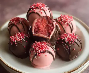 Delicious chocolate-covered strawberry buttercreams on a elegant plate, perfect for dessert lovers.