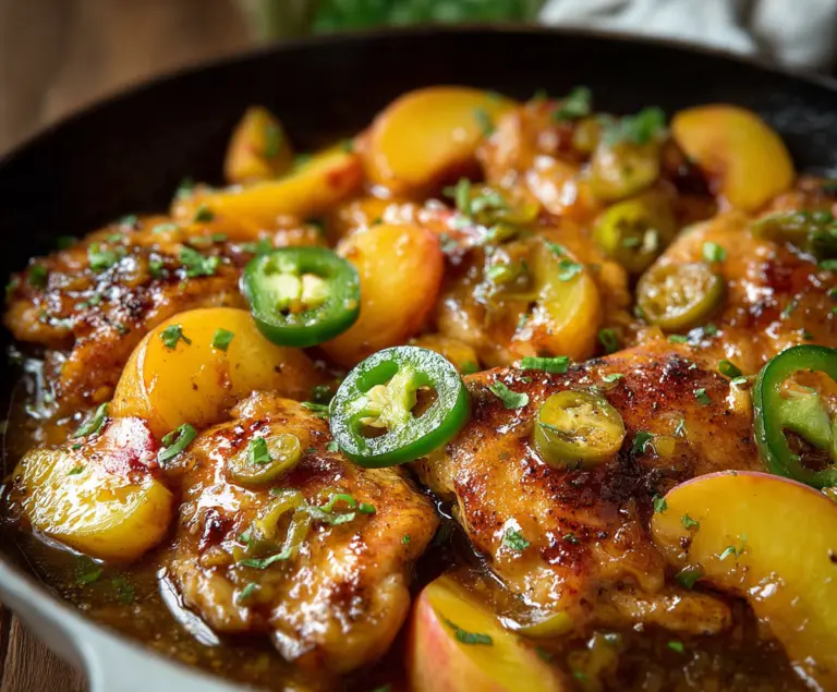 Juicy grilled Jalapeno Peach Chicken with vibrant flavors and fresh ingredients.