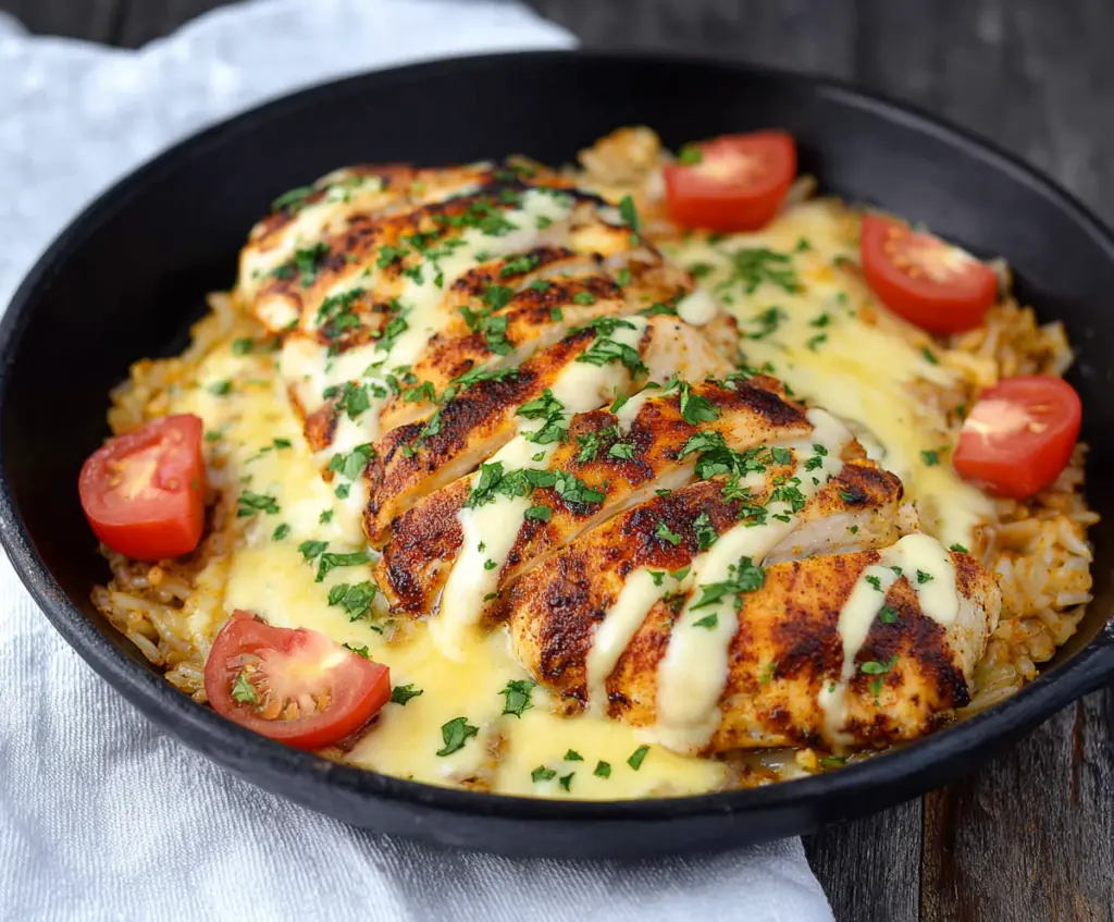 Delicious Mexican Chicken with Melted Cheese Sauce served on a plate