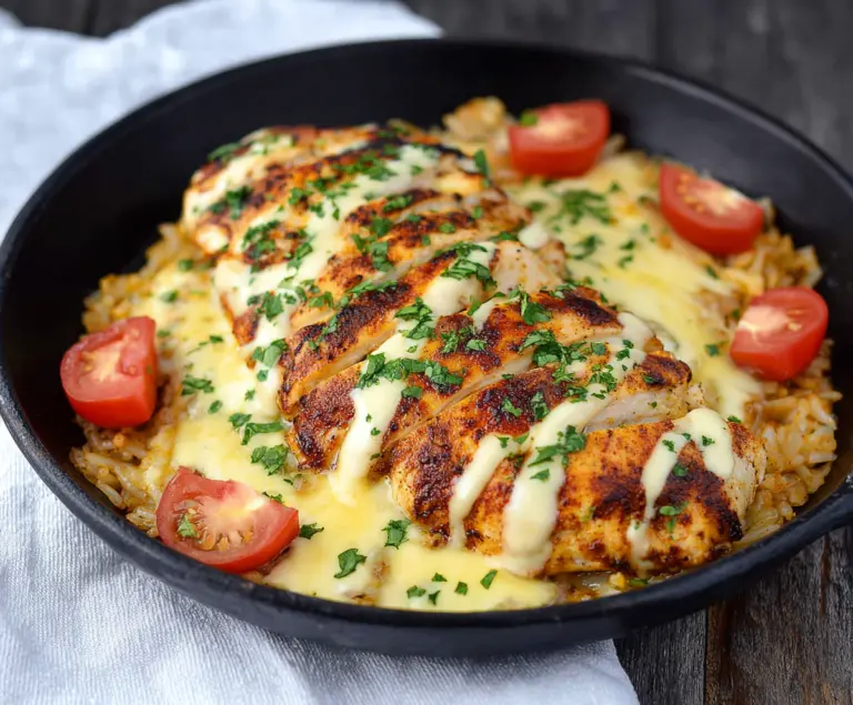 Delicious Mexican Chicken with Melted Cheese Sauce served on a plate