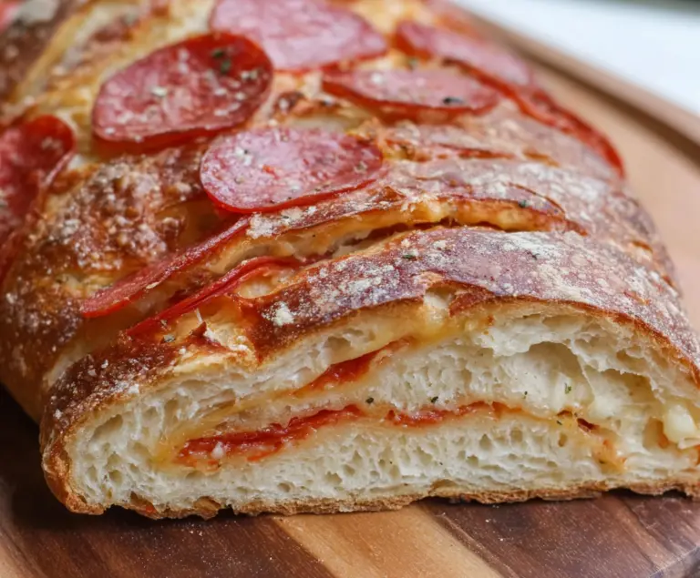 Delicious pepperoni pizza served on a rustic sourdough bread base, perfect for a flavorful snack.