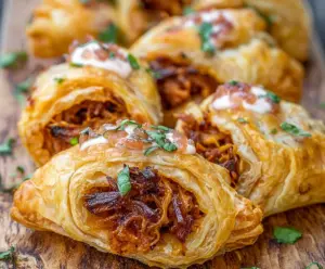 Delicious pulled pork pastry puffs with flaky golden crust and savory filling perfect for appetizers or snacks.