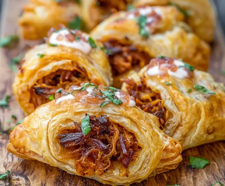 Delicious pulled pork pastry puffs with flaky golden crust and savory filling perfect for appetizers or snacks.