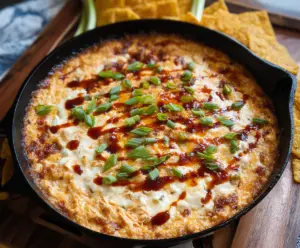 Delicious smokey BBQ chicken dip served with crunchy chips, perfect for parties and gatherings.