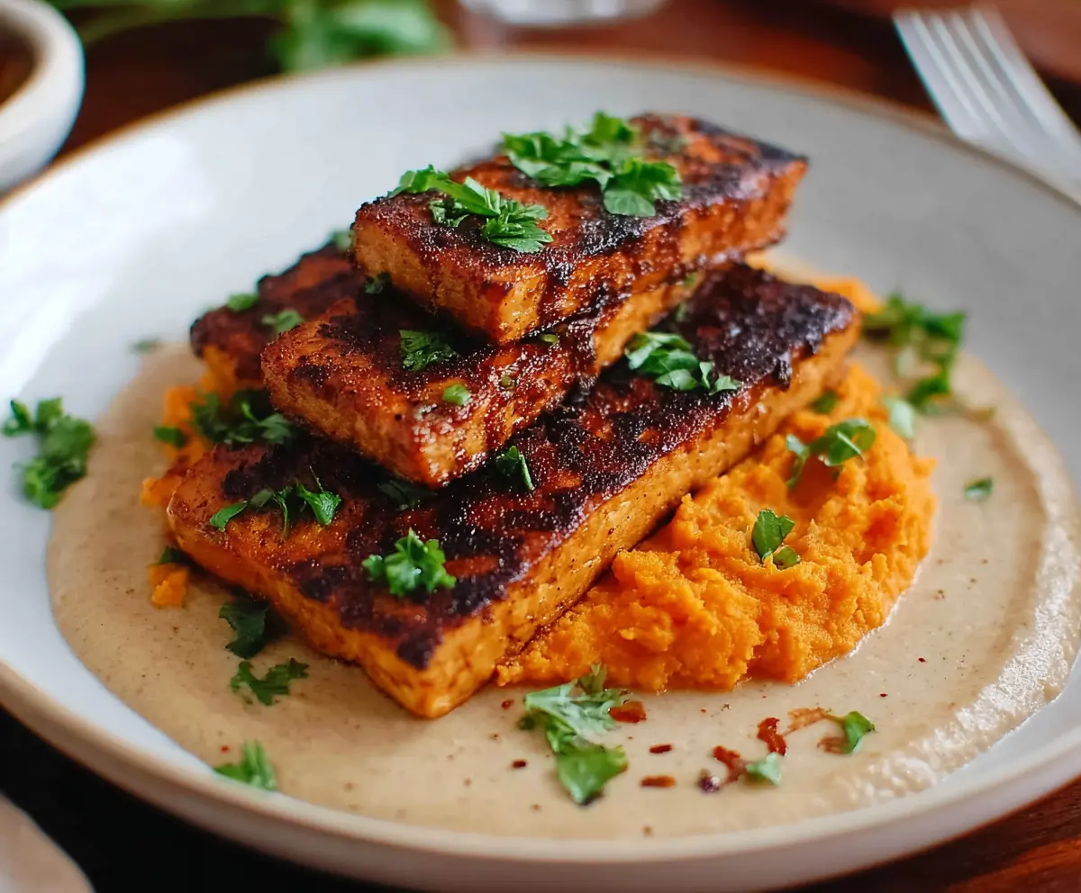 Smoky Tofu Steak with Mashed Sweet Potatoes