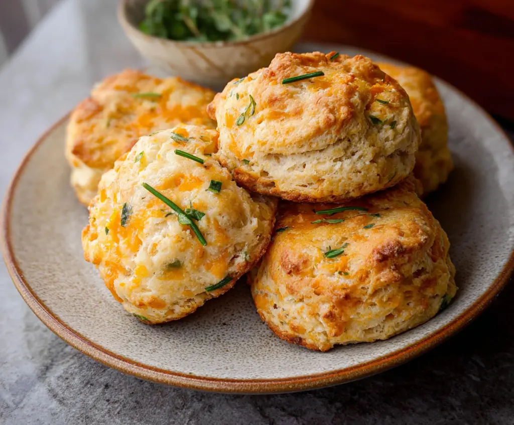 Delicious sourdough discard savory cheddar biscuits fresh out of the oven.