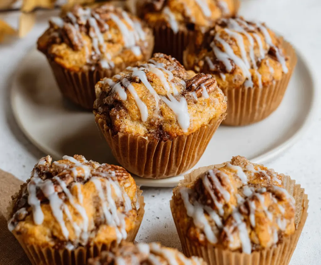 Delicious sourdough fall muffins with warm spices and pumpkin puree in a cozy kitchen setting.